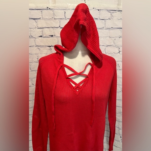 Michael Stars Open Knit Hooded Cotton/silk Blend Sweater Size Medium - Picture 2 of 9